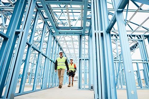 Blue LGS frames on a level slab